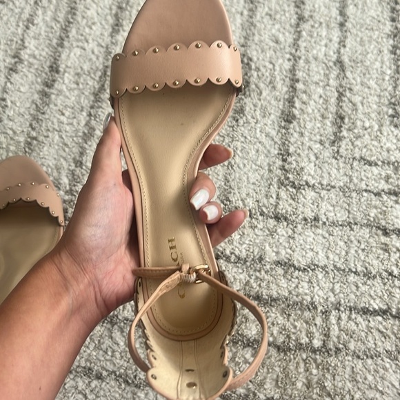 Coach Blush Pink Leather Scalloped Studded Ankle Strap Heels – Size 6.5B - Picture 13 of 13